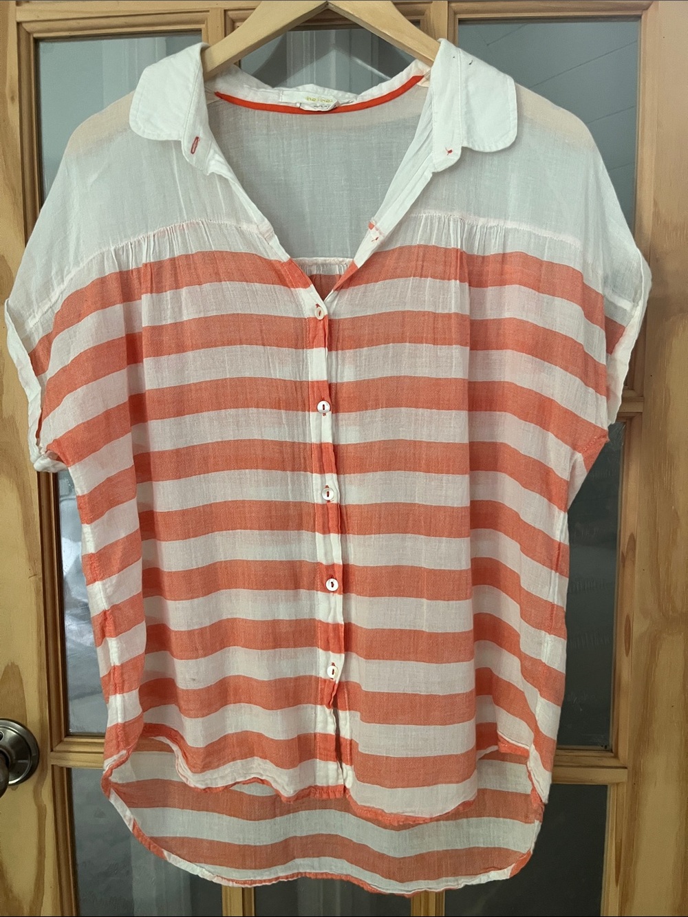 Anthropologie heihei short sleeve sheer striped button down gauze top